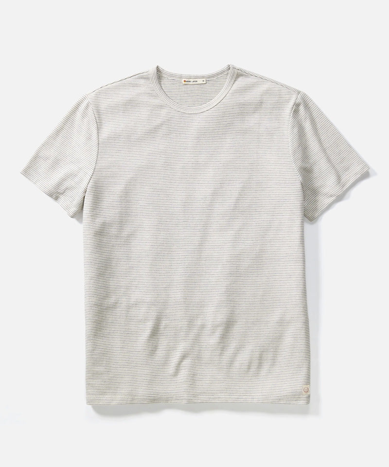 Signature Jacquard Crew Tee in Whitecap/Navy