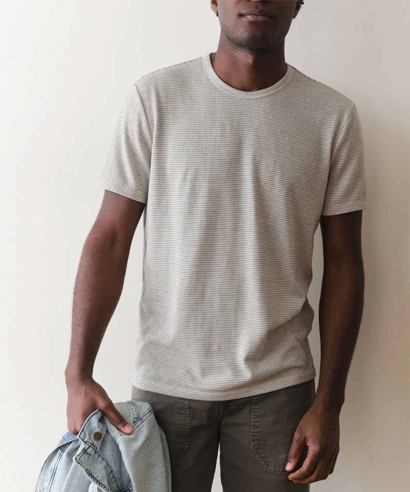 Signature Jacquard Crew Tee in Whitecap/Navy
