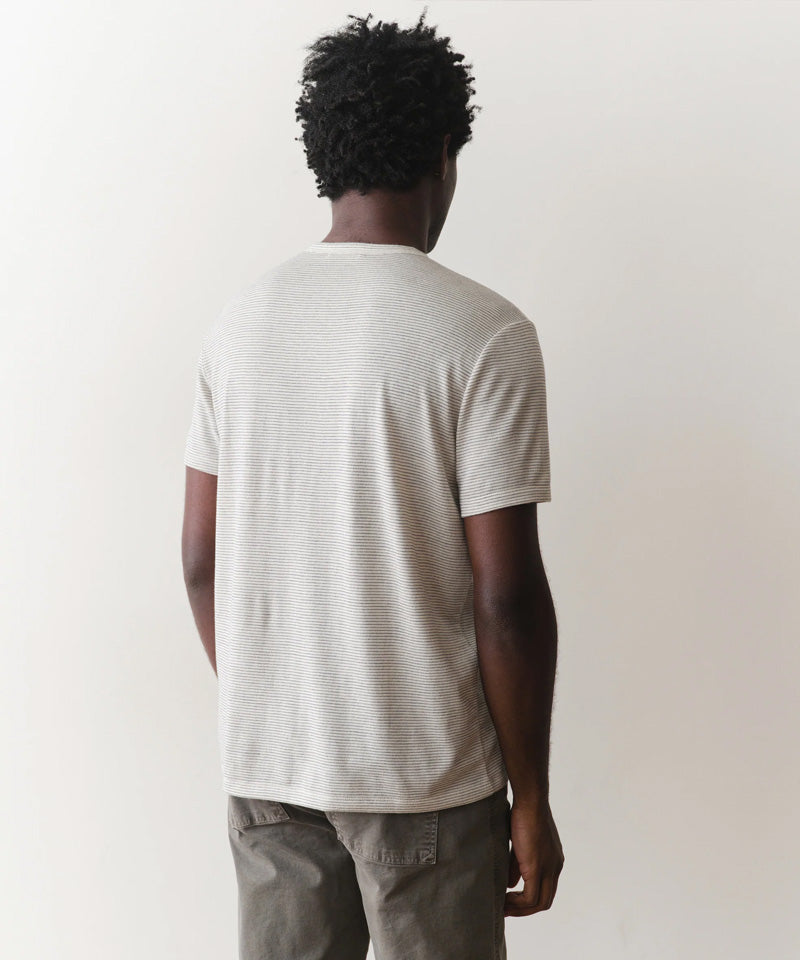 Signature Jacquard Crew Tee in Whitecap/Navy