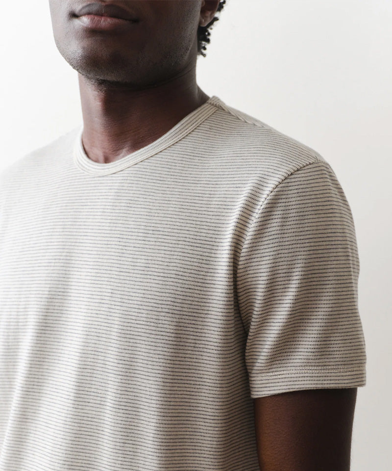 Signature Jacquard Crew Tee in Whitecap/Navy
