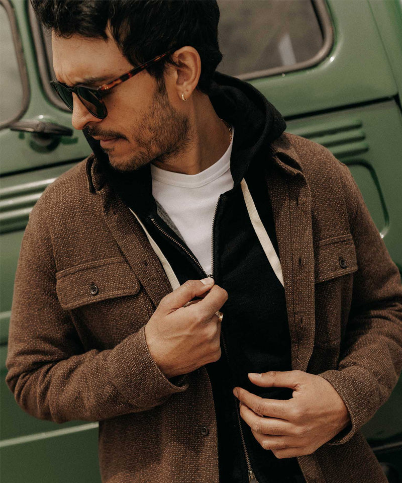 The Ledge Shirt in Black Coffee Linen Tweed