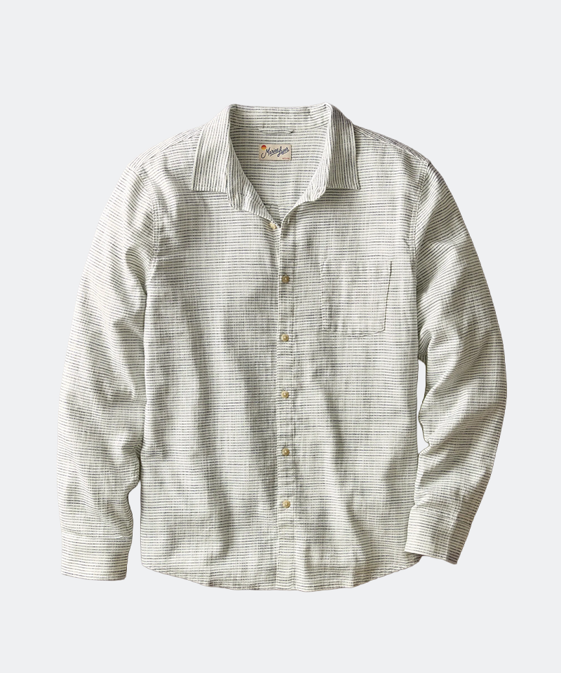 Long Sleeve Classic Stretch Selvage Shirt in Natural Black Stripe