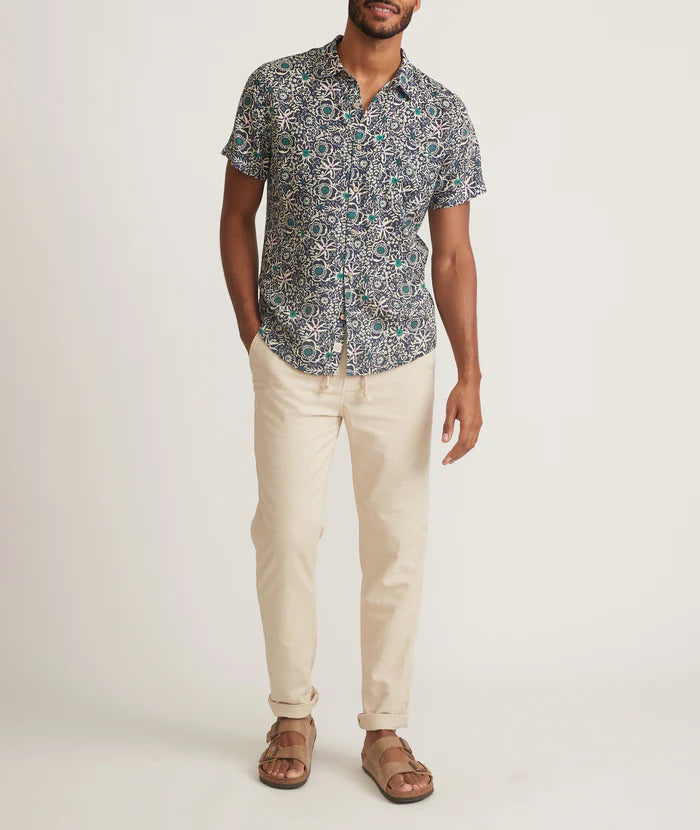 Tencel Linen  Short Sleeve Shirt in Mini Floral Print