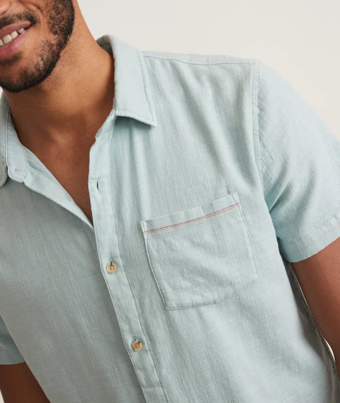 Classic Stretch Selvage Short Sleeve Shirt in Pale Blue