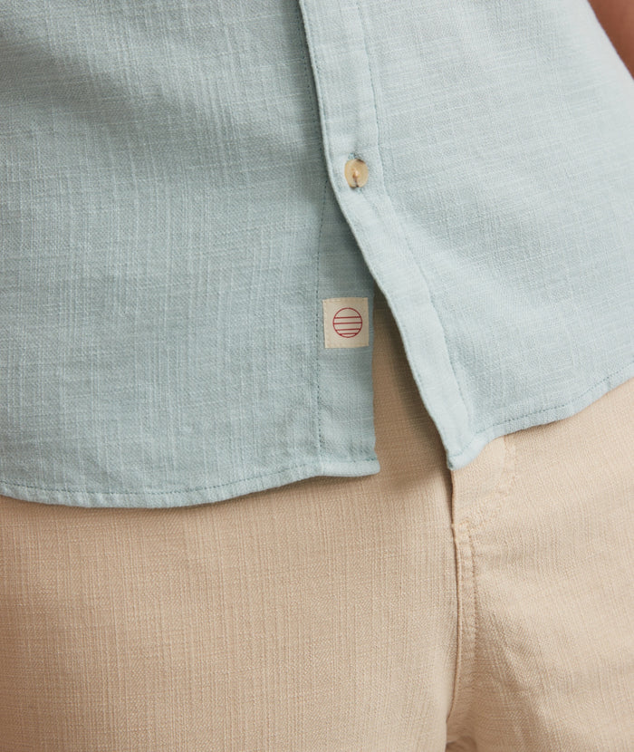Classic Stretch Selvage Short Sleeve Shirt in Pale Blue