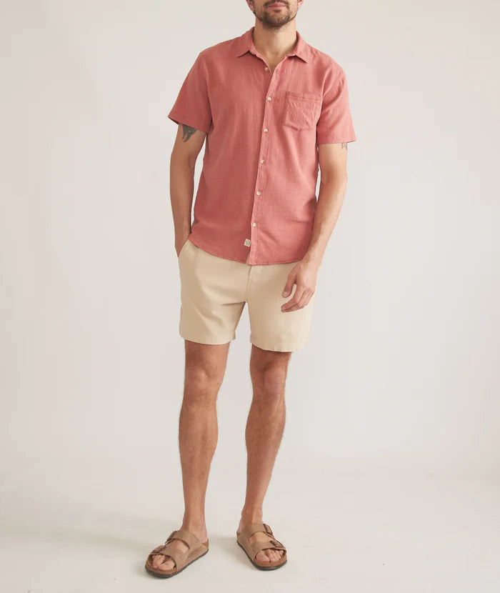 Classic Stretch Selvage Short Sleeve Shirt in Rust