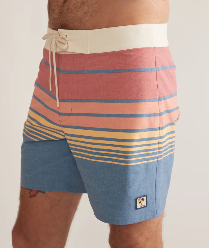 6" Mechanical Stretch Board Short in Blue/Warm Sunset Stripe