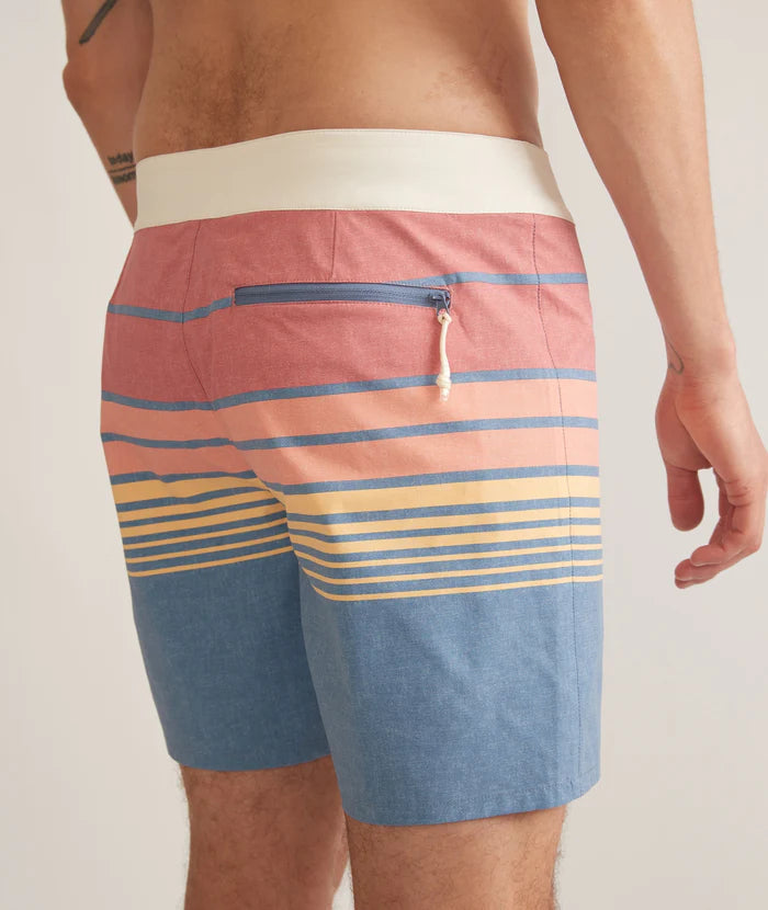 6" Mechanical Stretch Board Short in Blue/Warm Sunset Stripe