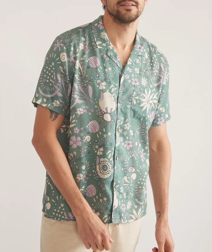 Tencel Linen Short Sleeve Shirt in Green Floral