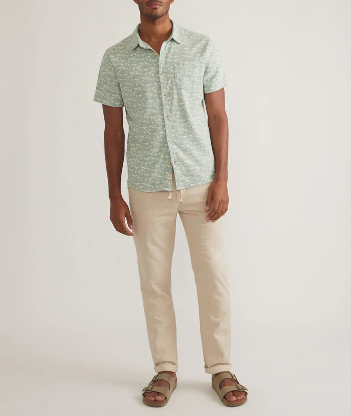 Classic Stretch Selvage Short Sleeve Shirt in Green Palm Print