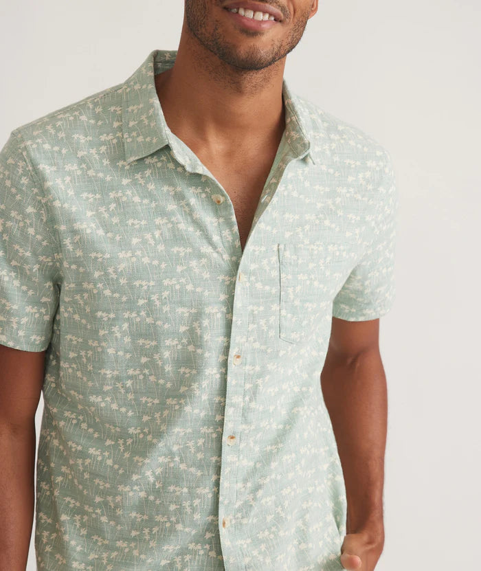 Classic Stretch Selvage Short Sleeve Shirt in Green Palm Print