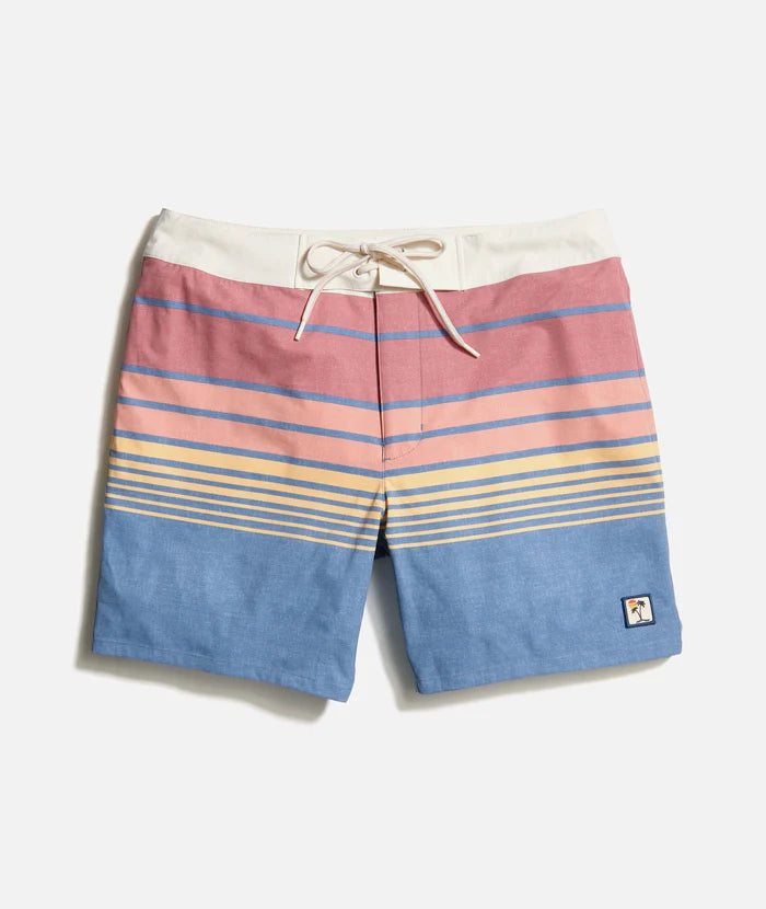 6" Mechanical Stretch Board Short in Blue/Warm Sunset Stripe