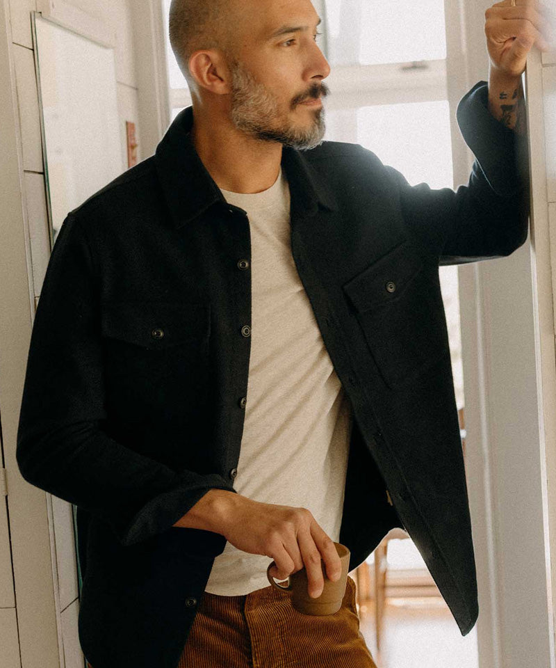 The Maritime Shirt Jacket in Dark Navy Moleskin Twill