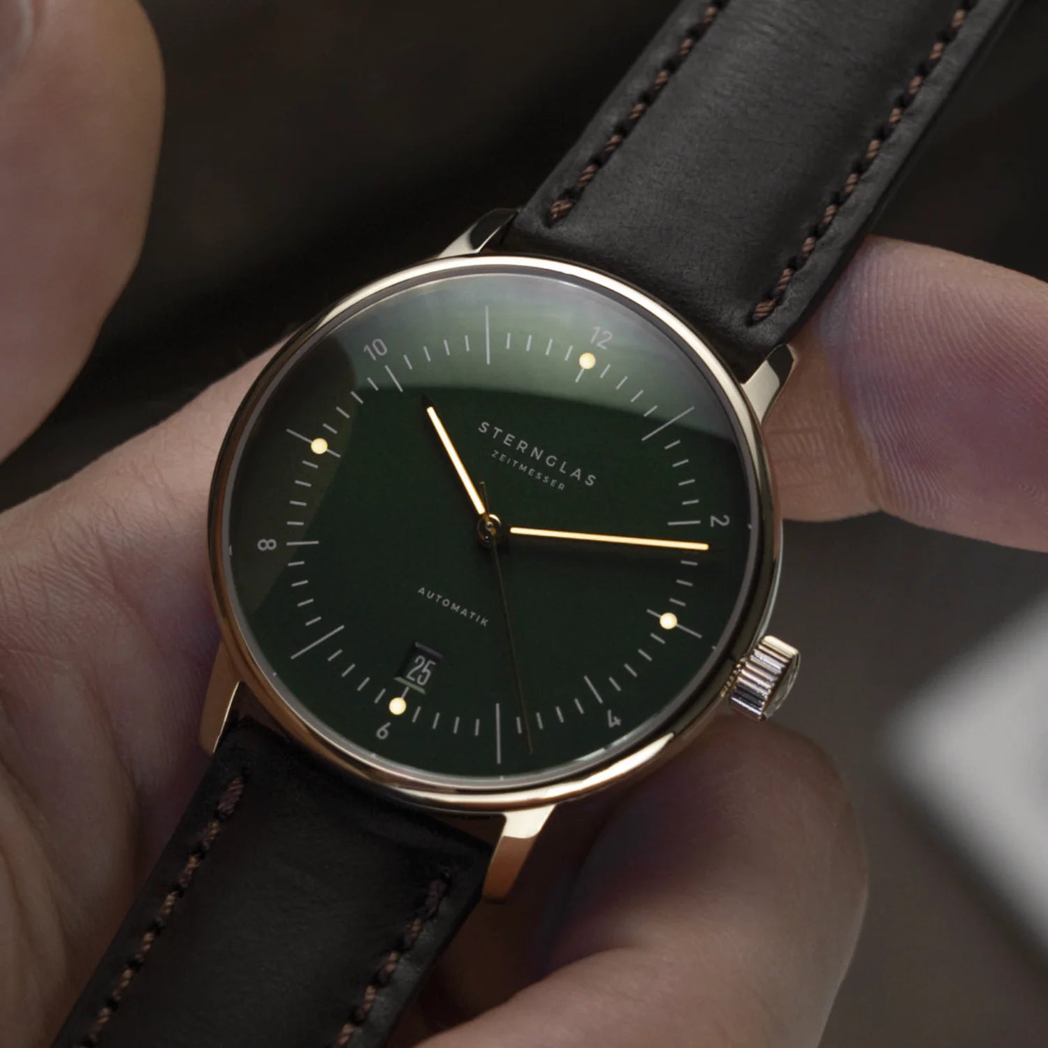 Naos Automatic Gold 38mm - Green on Brown Bridle Leather Strap