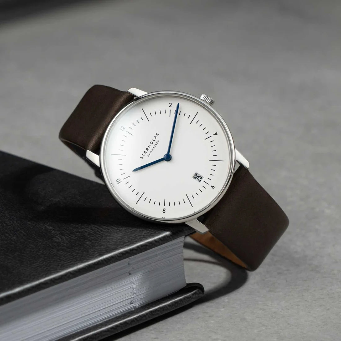 Naos 38mm Quartz - White on Premium Dark Brown Leather Strap