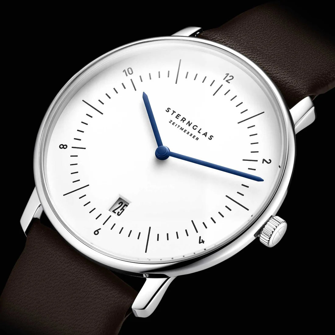Naos 38mm Quartz - White on Premium Dark Brown Leather Strap