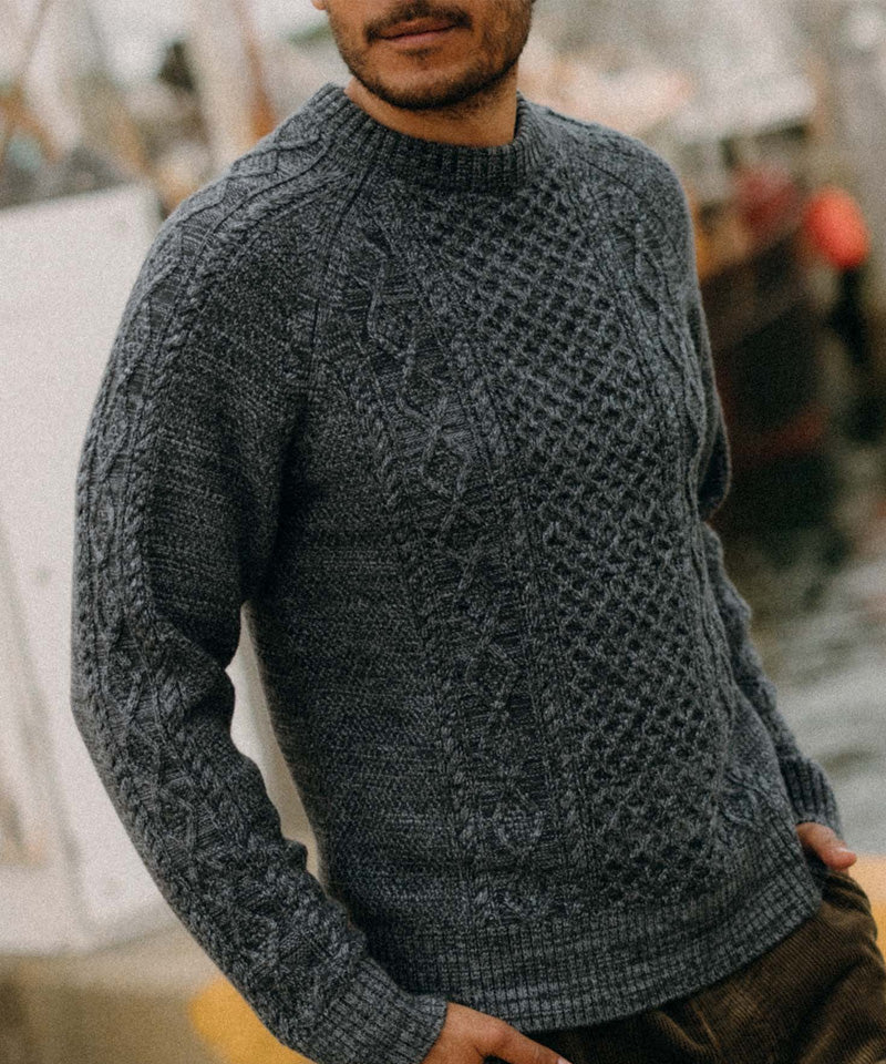 The Orr Sweater in Marled Marine Merino