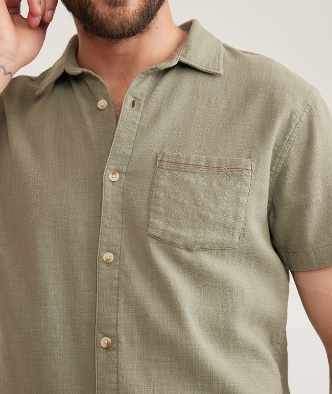 Short Sleeve Stretch Selvage Shirt in Vetiver