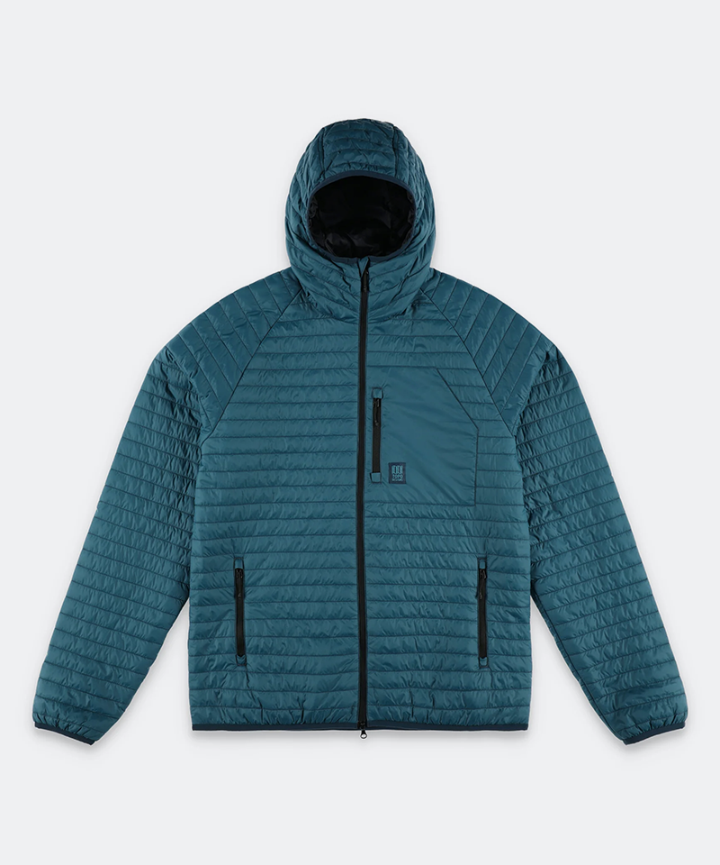 Global Puffer Hoodie in Pond Blue