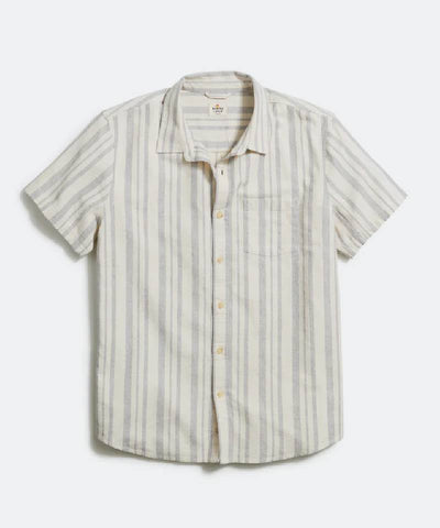 Short Sleeve Vertical Stripe Shirt in White/Blue Stripe