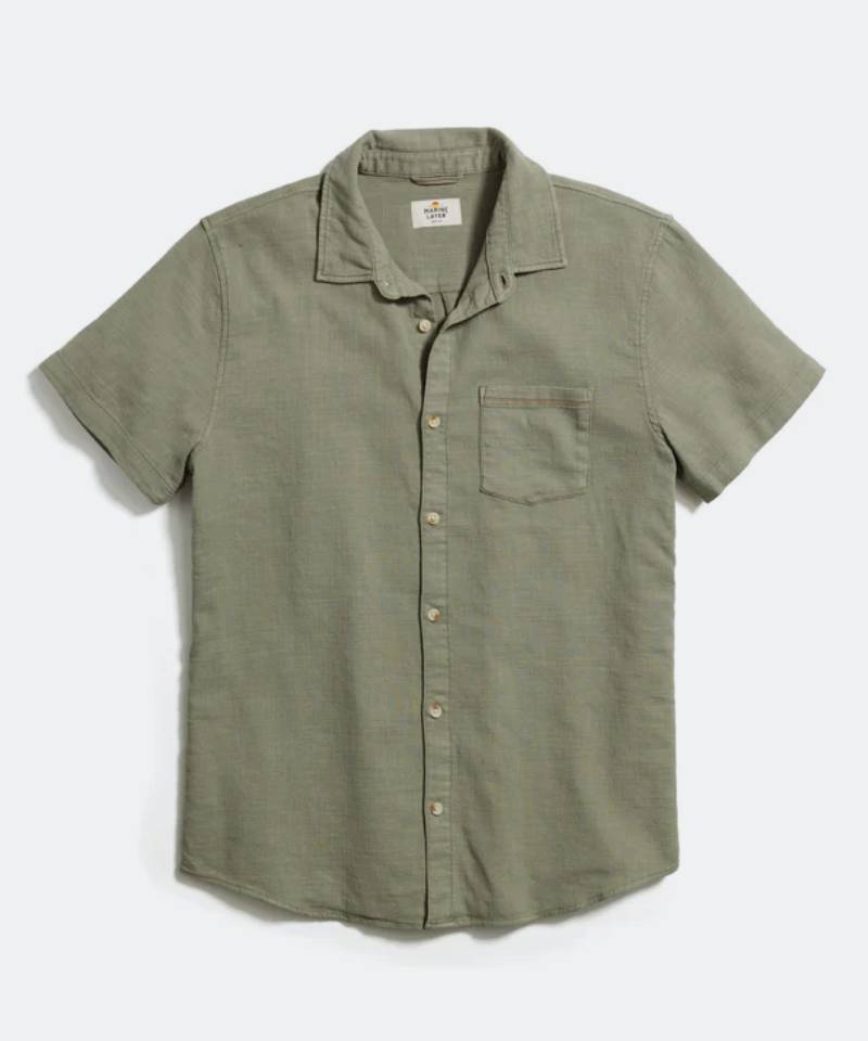 Short Sleeve Stretch Selvage Shirt in Vetiver