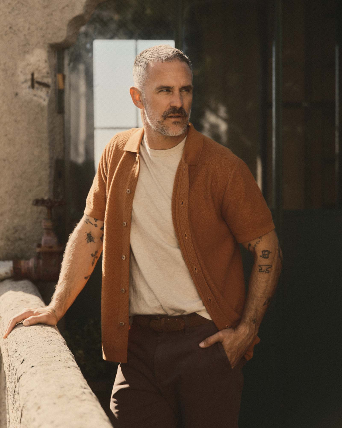 The Button Down Polo in Heather Desert Herringbone