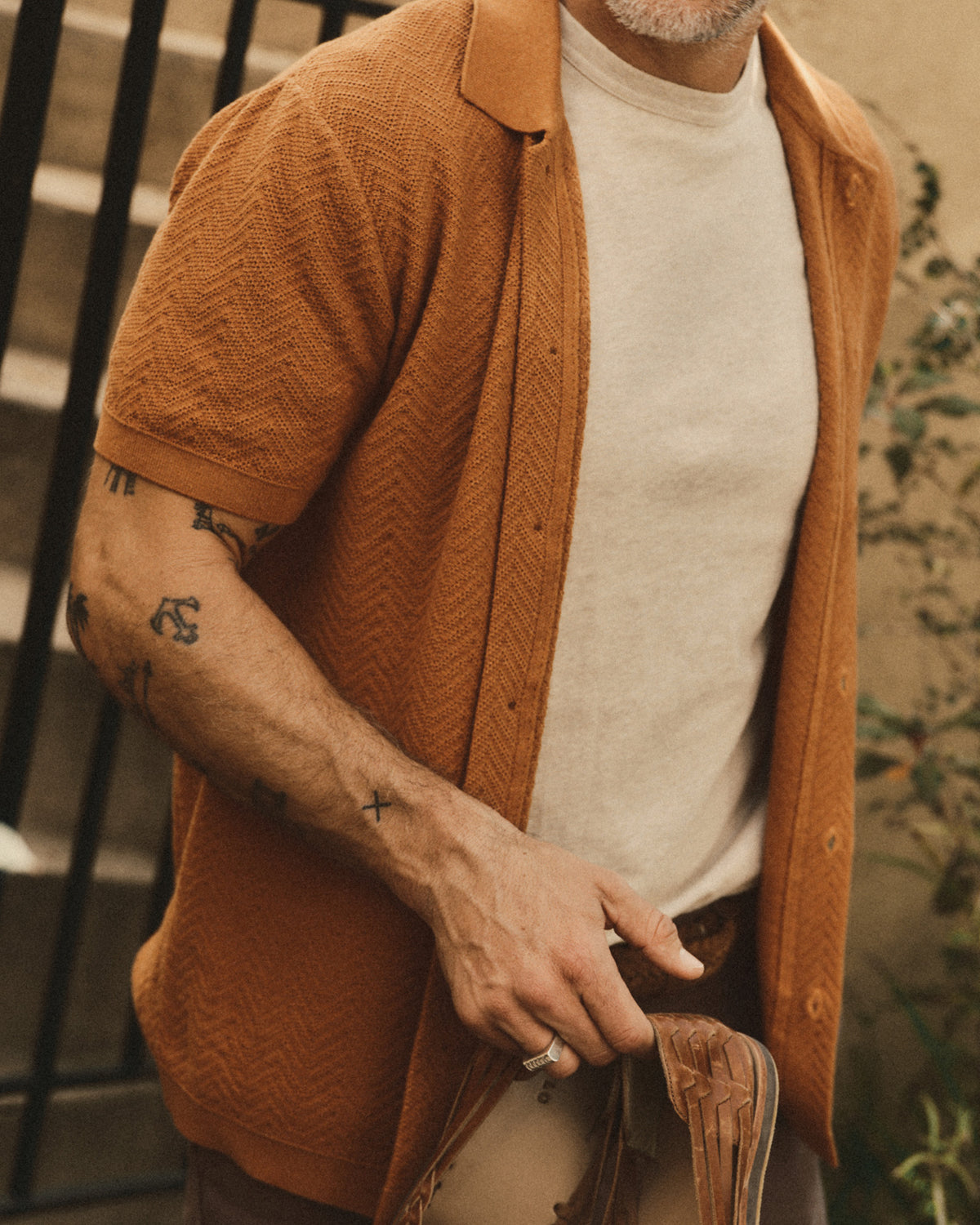 The Button Down Polo in Heather Desert Herringbone