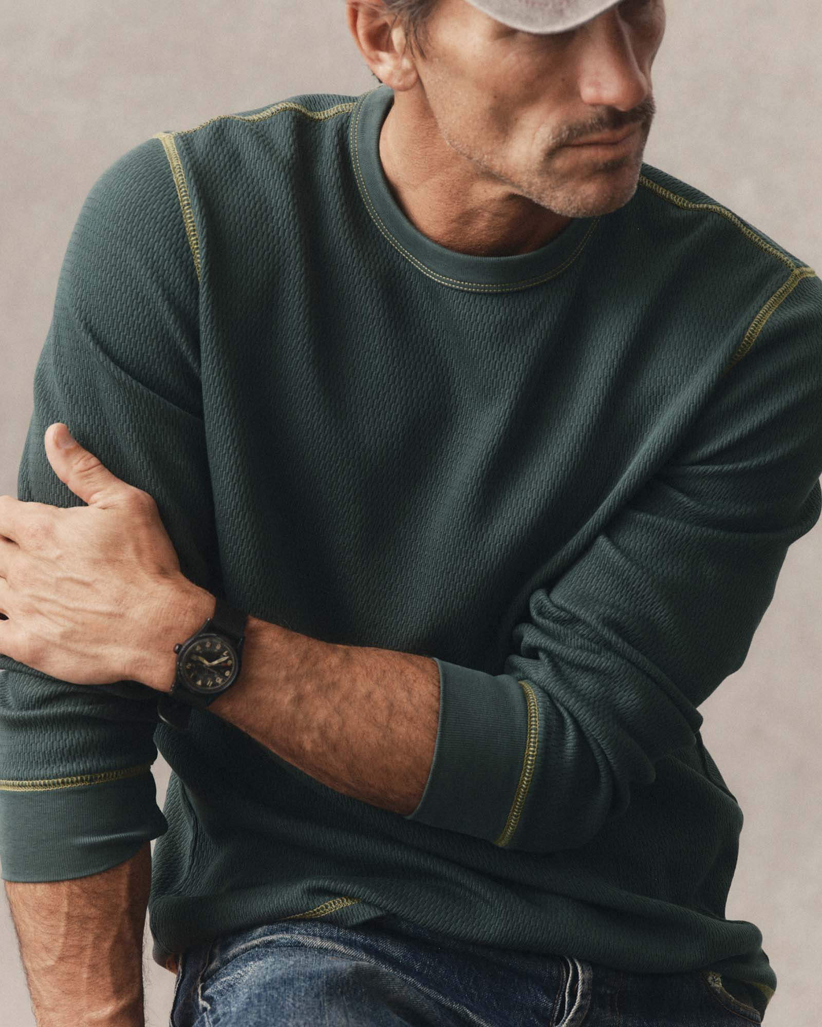 The Organic Cotton Crew in Dark Forest Waffle