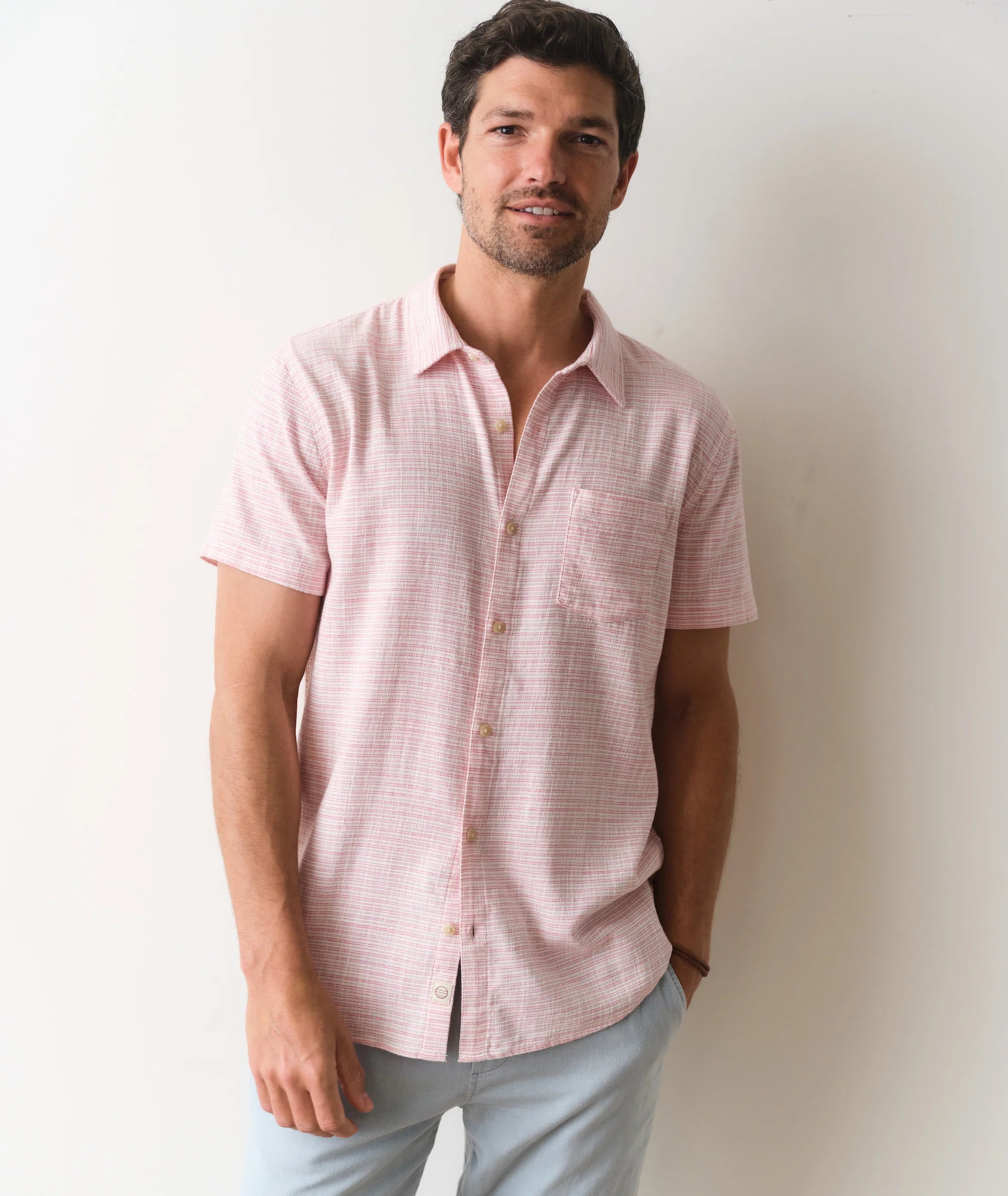 Classic Stretch Selvage Shirt in Pink Mini Stripe