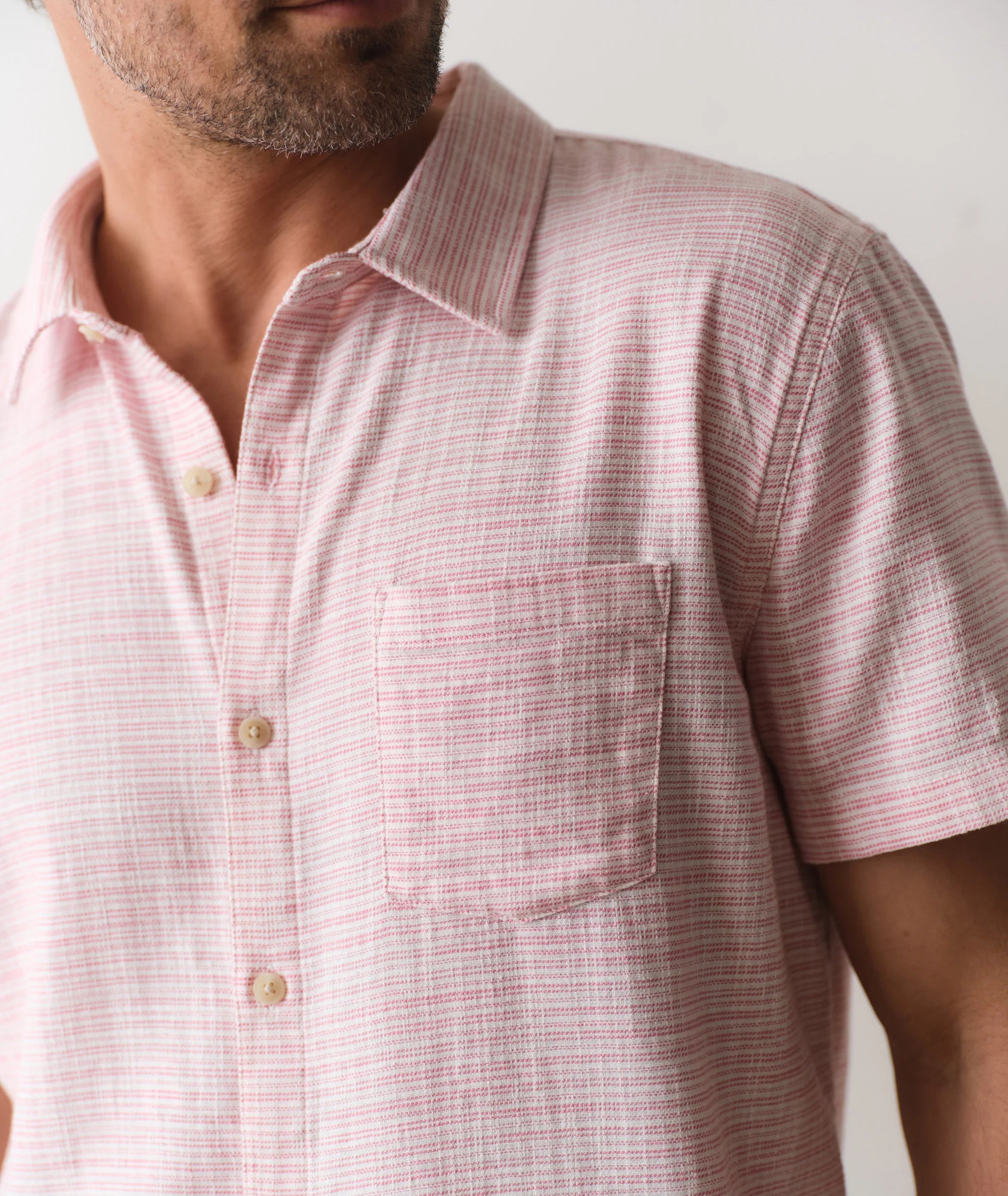 Classic Stretch Selvage Shirt in Pink Mini Stripe