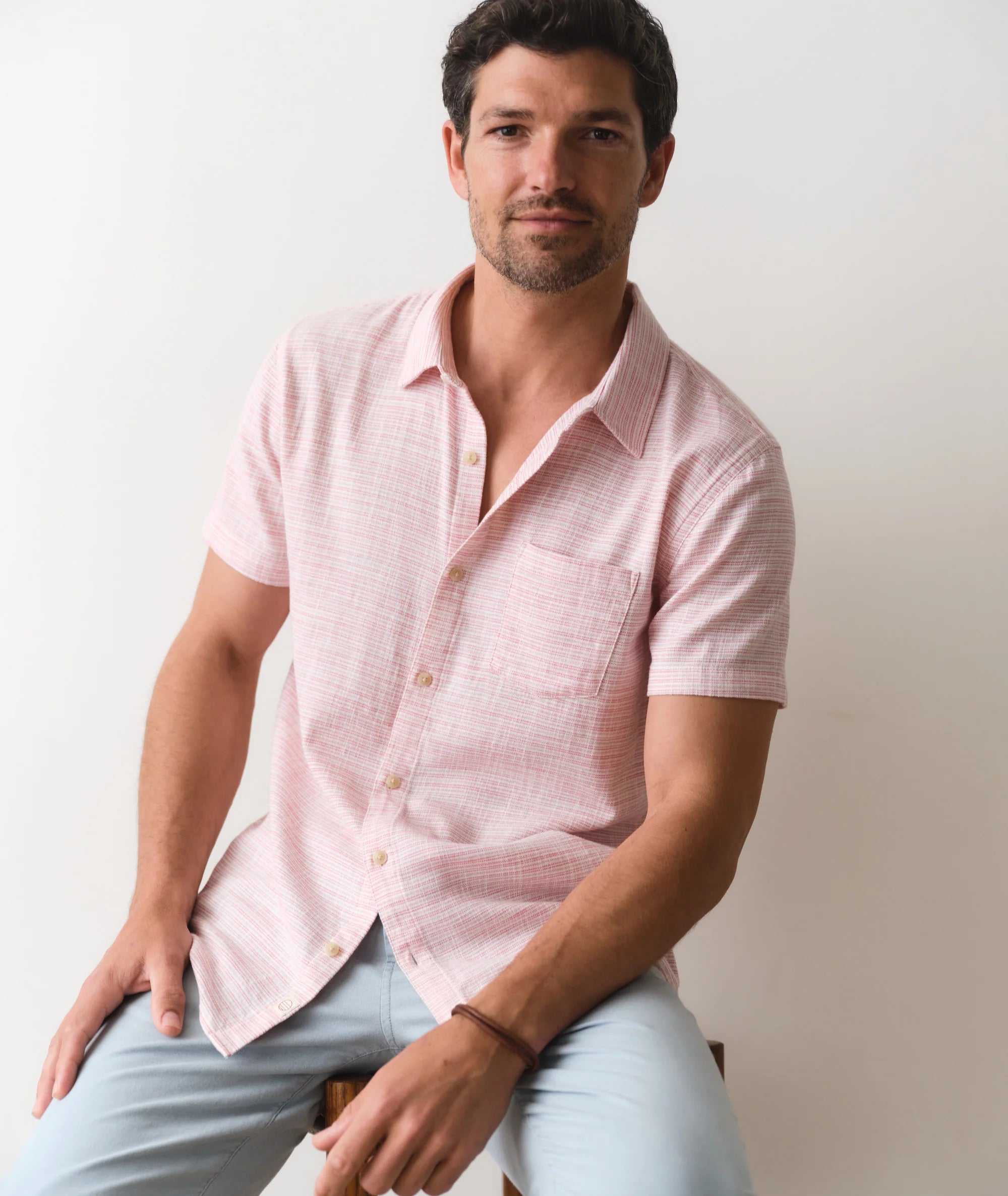 Classic Stretch Selvage Shirt in Pink Mini Stripe