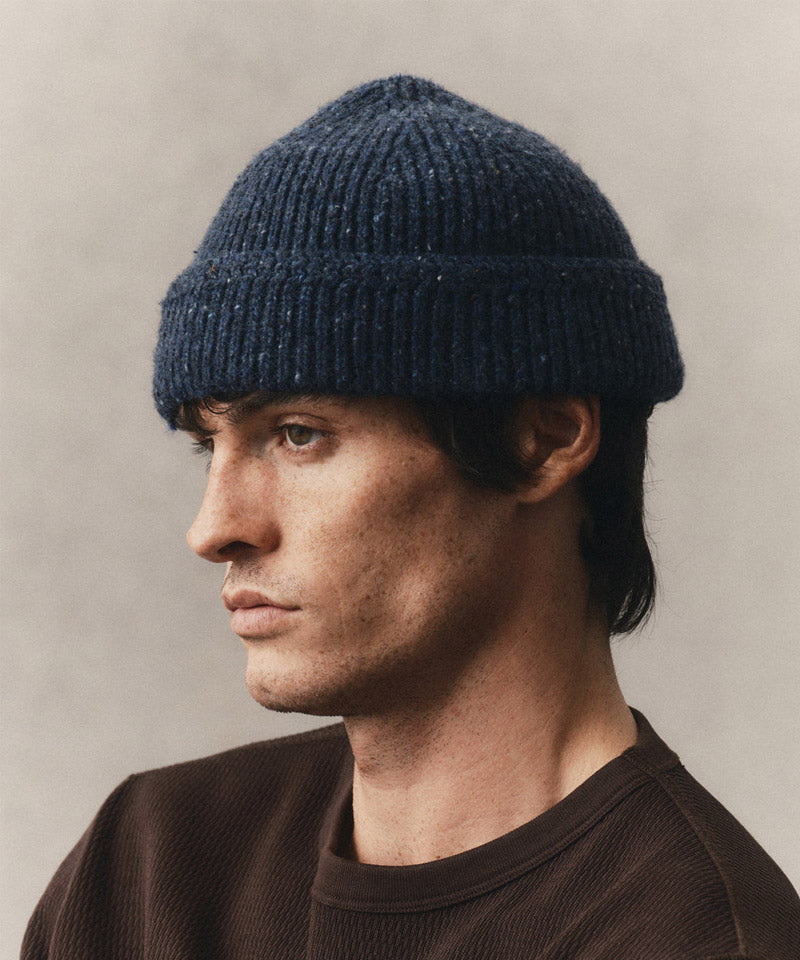 The Seafarer Beanie in Atlantic Blue Donegal