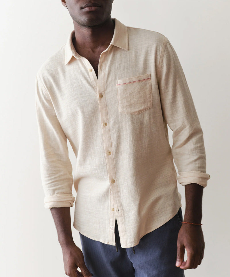 Long Sleeve Classic Stretch Selvage Shirt in Oat