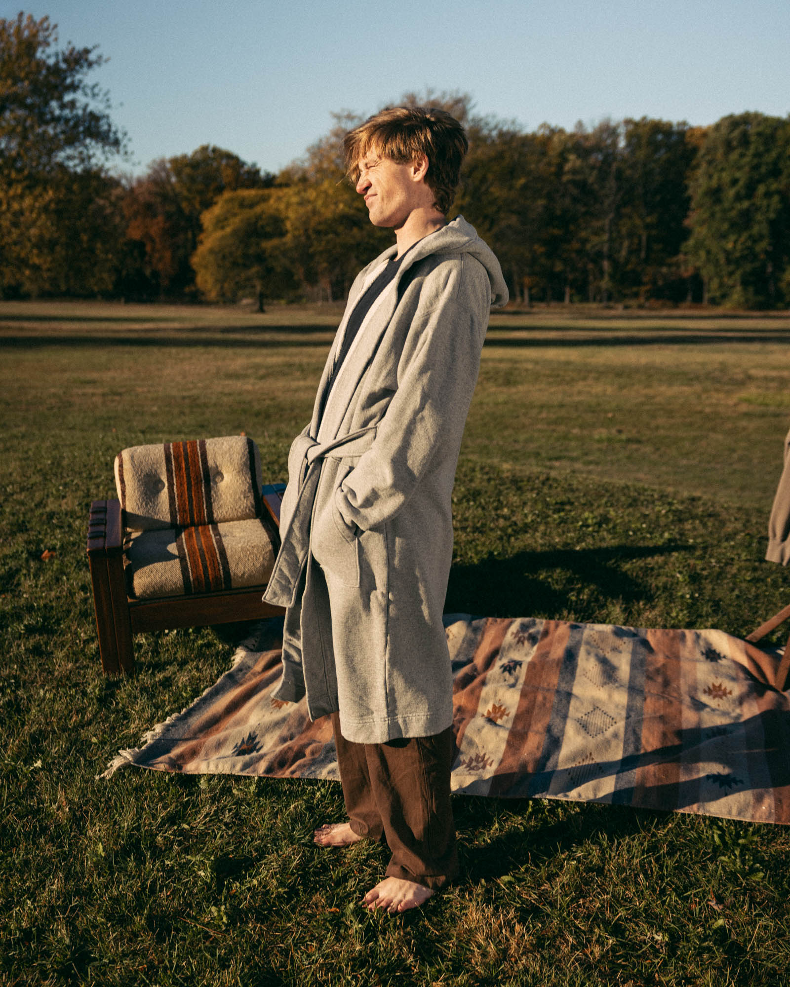 The French Terry Hooded Robe in Heather Gray