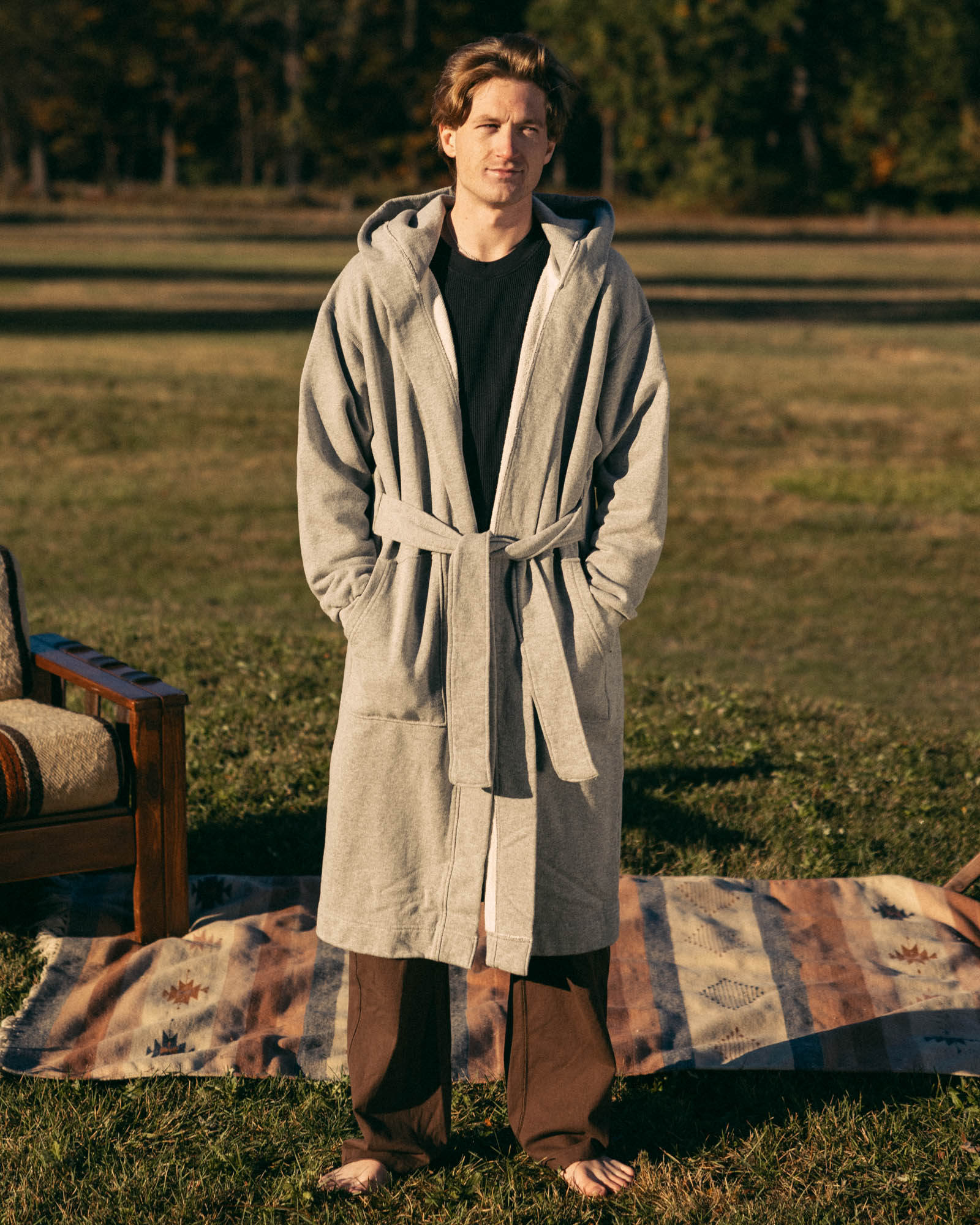The French Terry Hooded Robe in Heather Gray