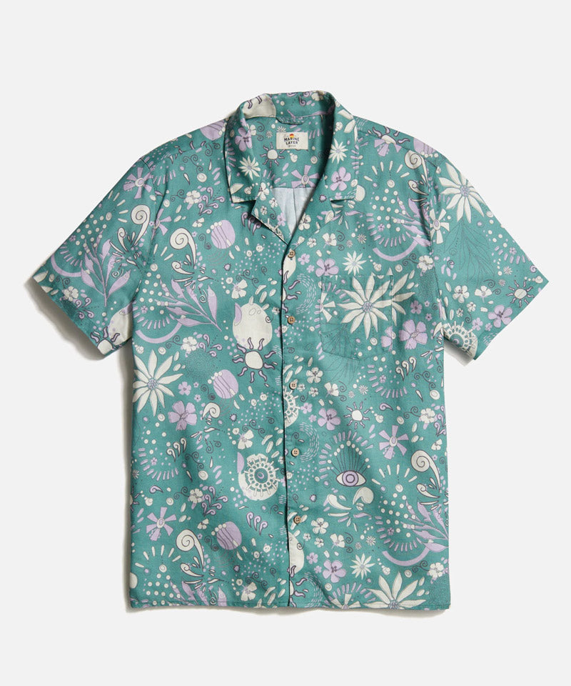 Tencel Linen Short Sleeve Shirt in Green Floral