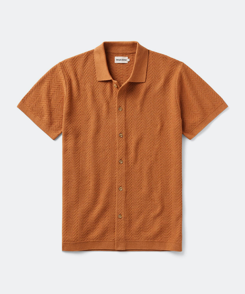 The Button Down Polo in Heather Desert Herringbone