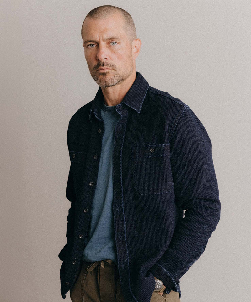 The Utility Shirt in Rinsed Indigo Sashiko