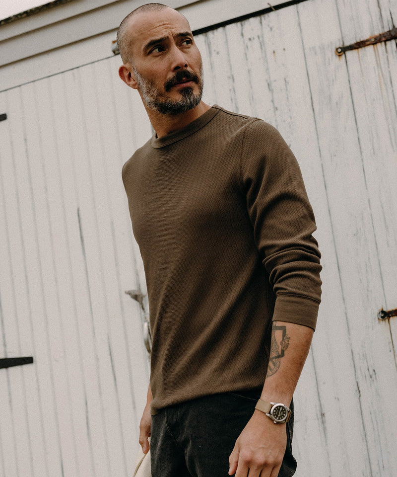 The Organic Cotton Crew in Fatigue Olive Waffle