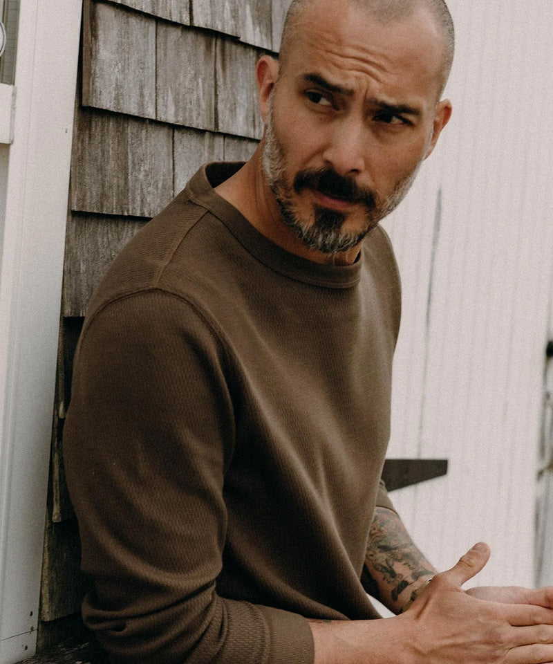 The Organic Cotton Crew in Fatigue Olive Waffle