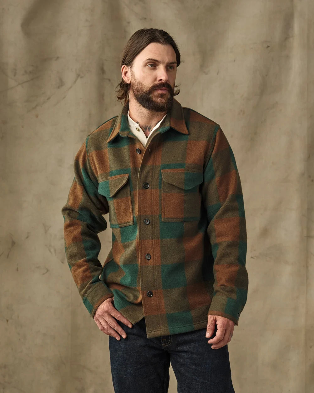 Wool Jac-Shirt in Bronze Green Plaid