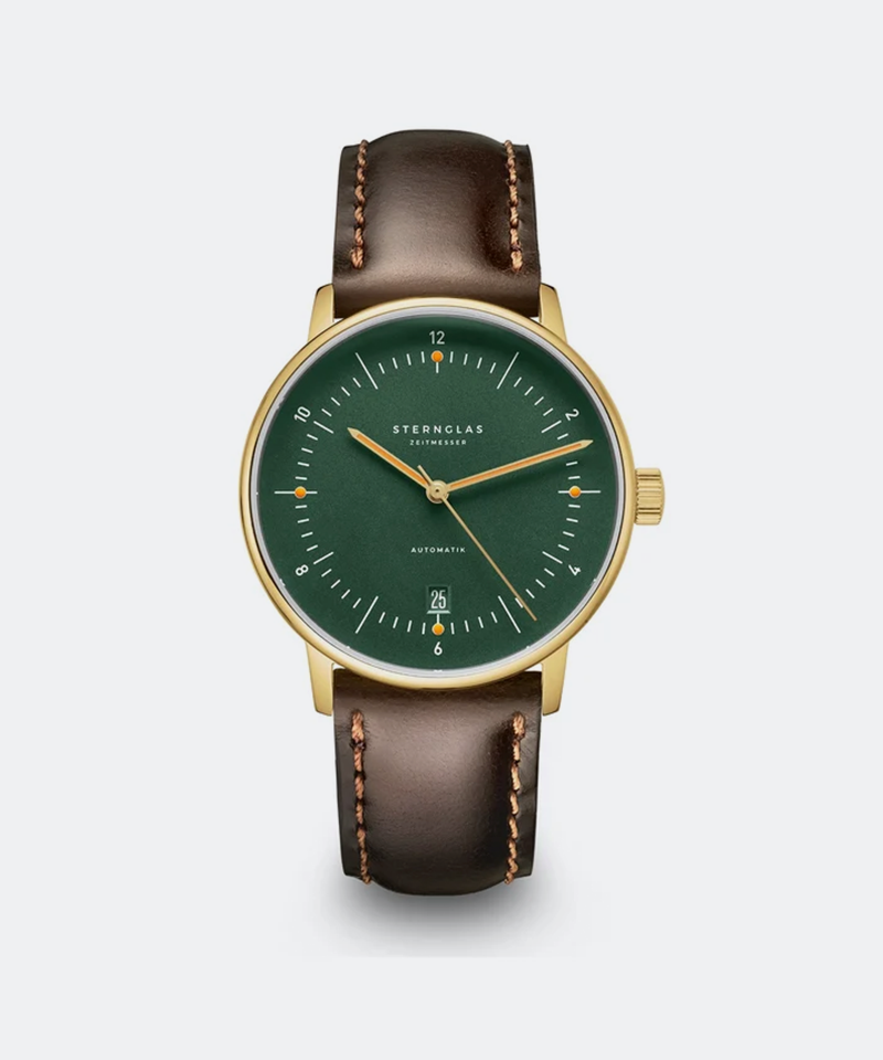 Naos Automatic Gold 38mm - Green on Brown Bridle Leather Strap
