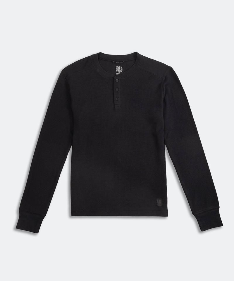 Global Waffle Henley in Black