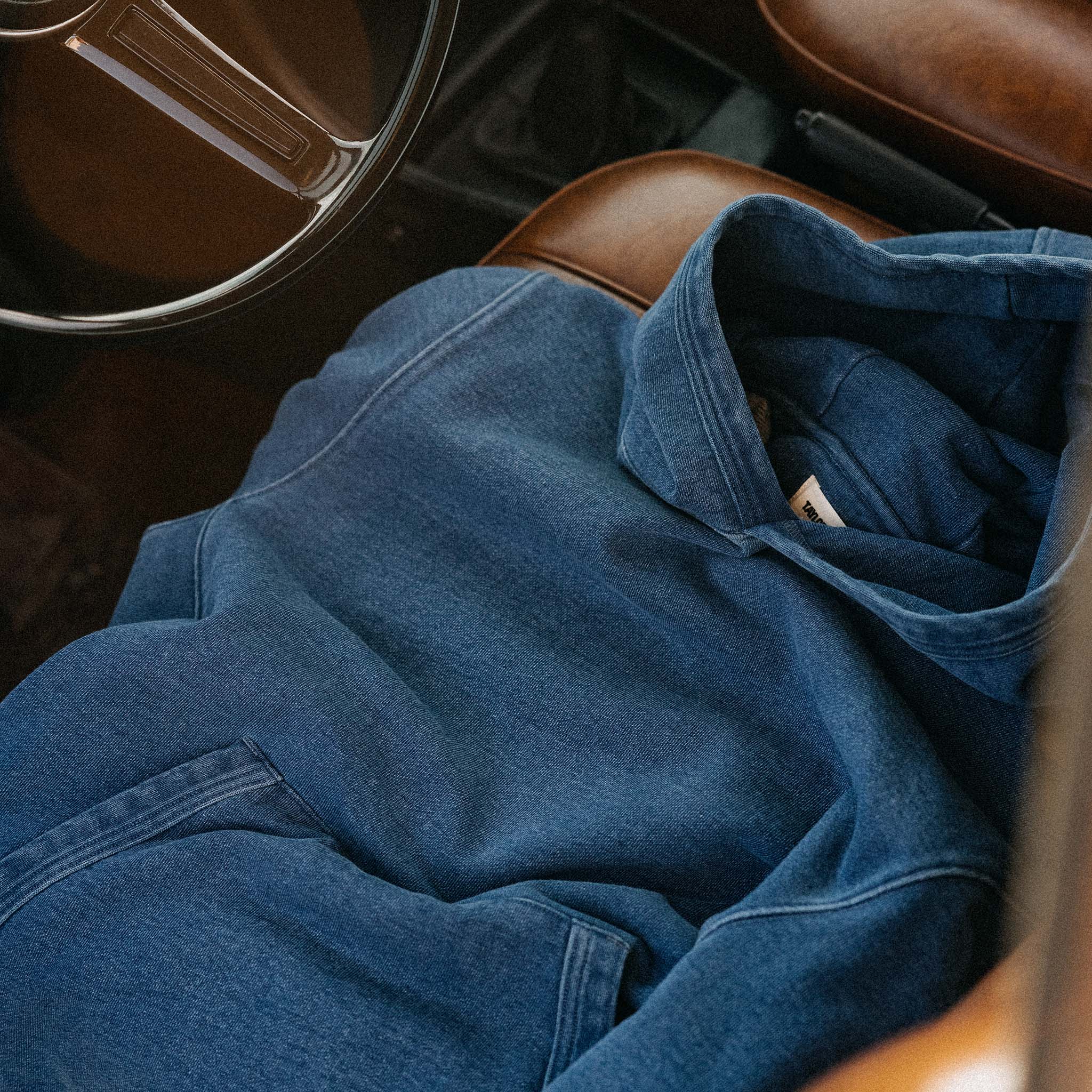 The Apres Hoodie in Indigo Bleach Wash