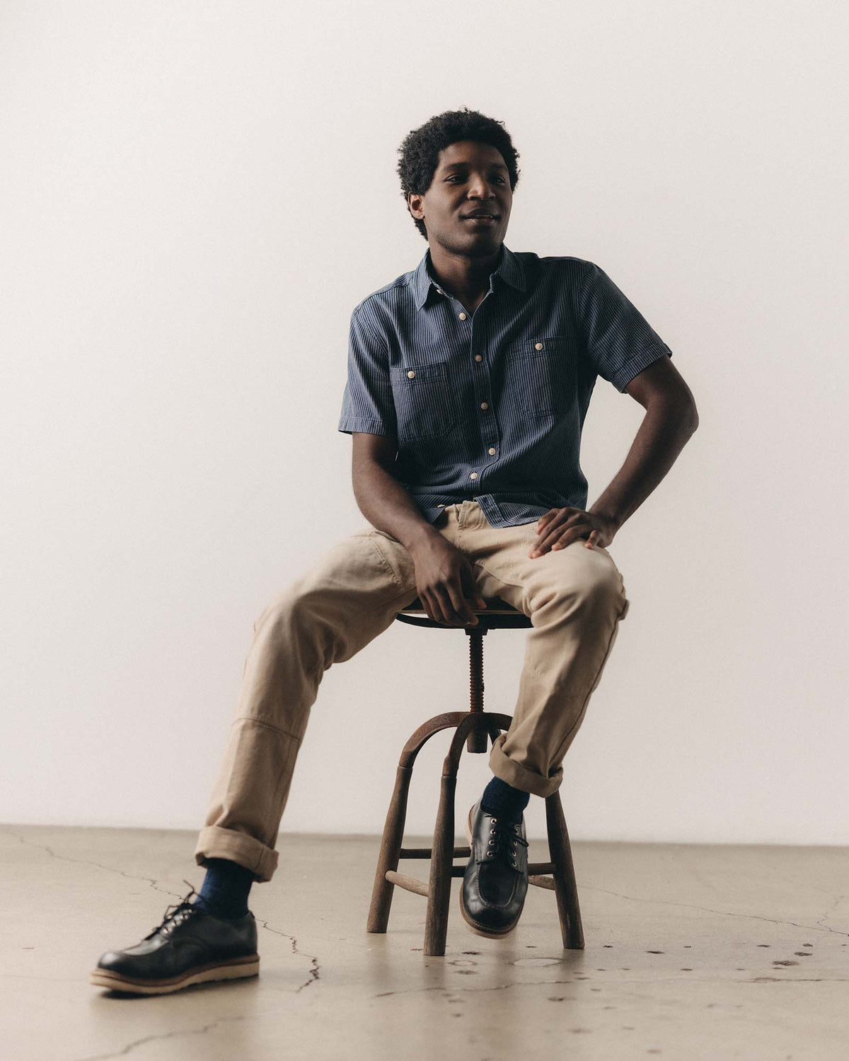 The Short Sleeved Utility Shirt in Roped Indigo