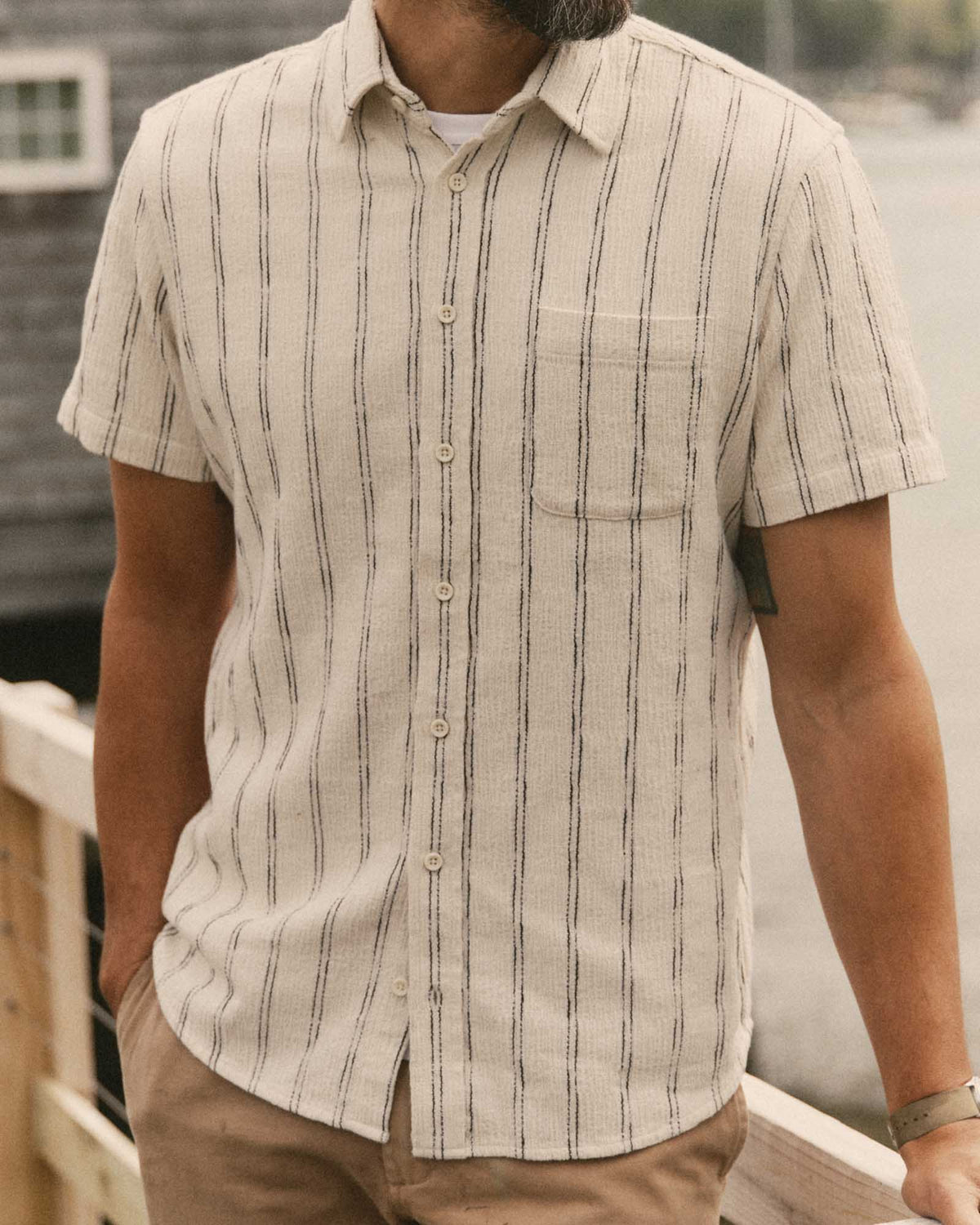 Short Sleeve California in Tide Stripe Hacci