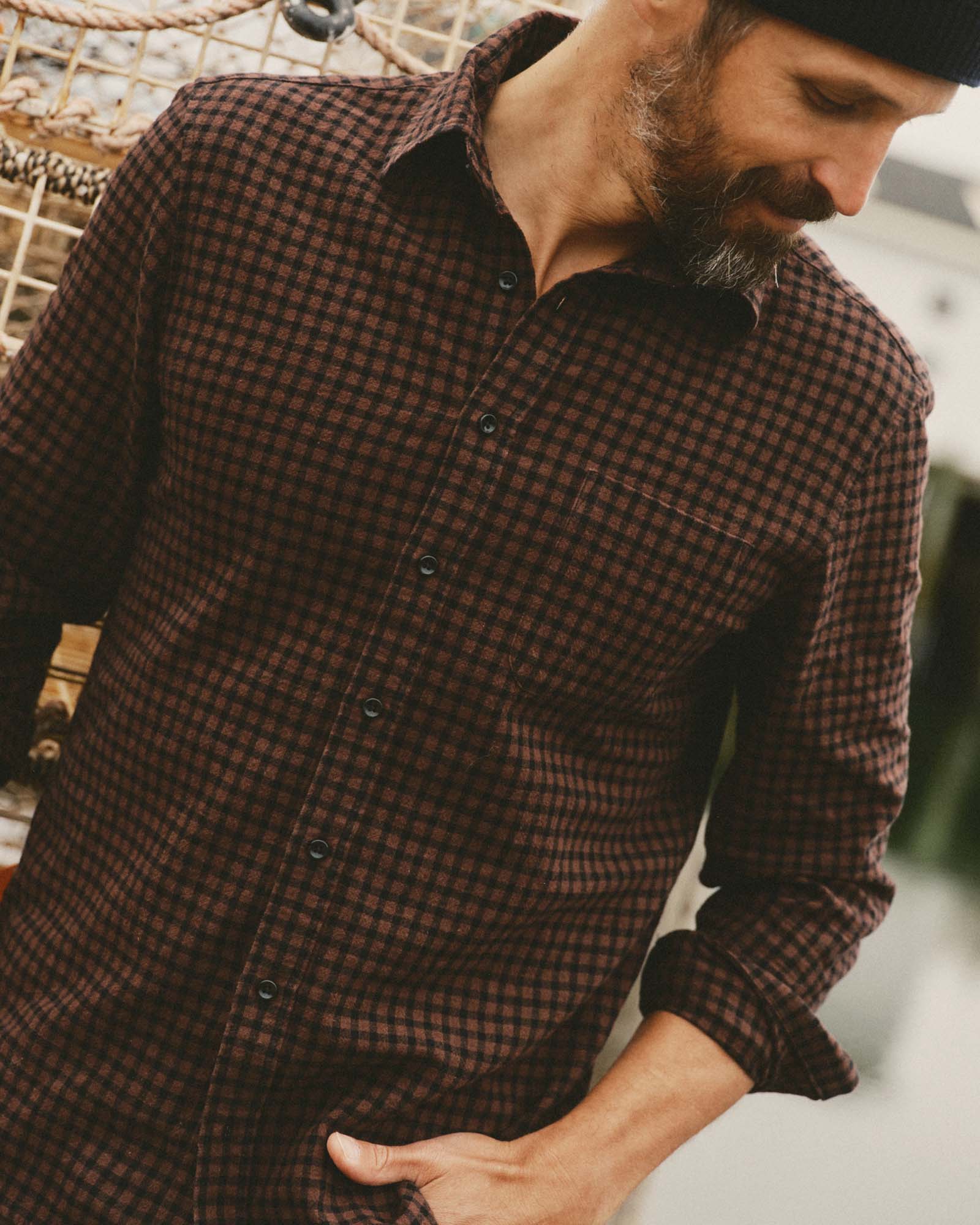 The California Shirt in Black Cherry Gingham