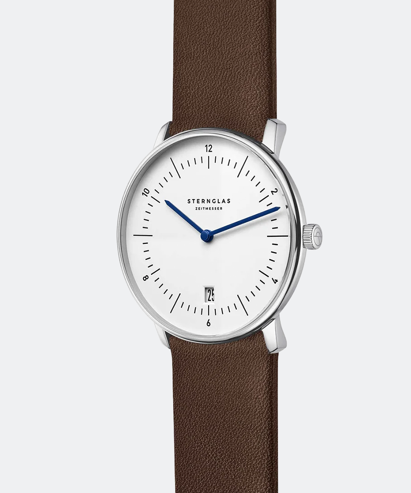 Naos 38mm Quartz - White on Premium Dark Brown Leather Strap