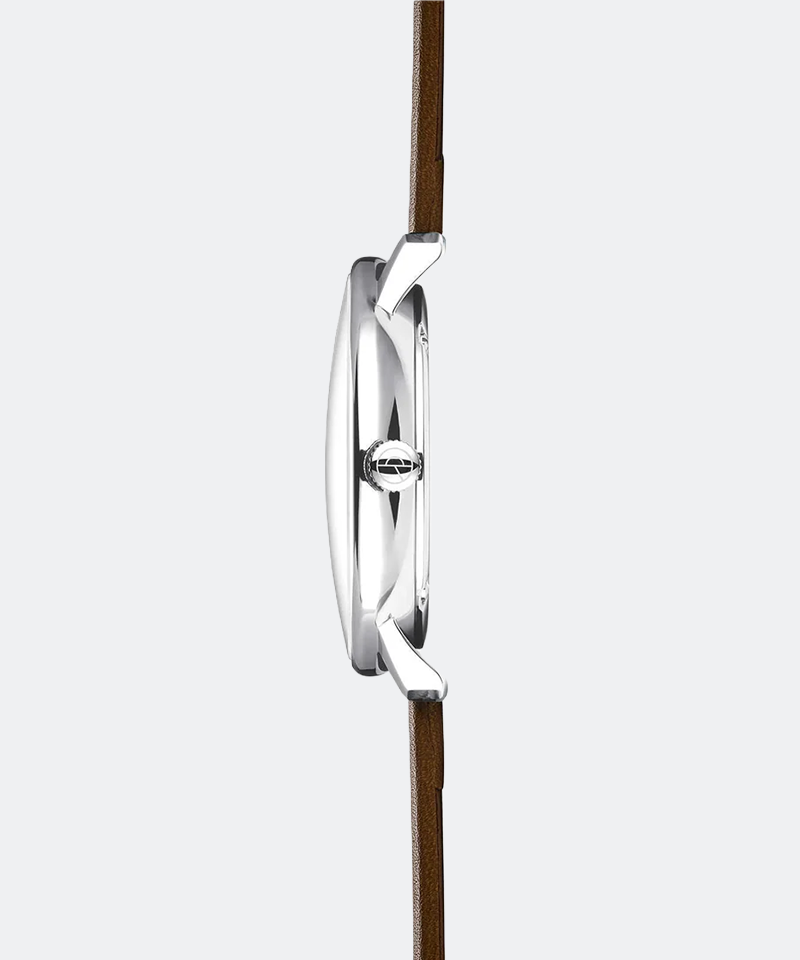 Naos 38mm Quartz - White on Premium Dark Brown Leather Strap