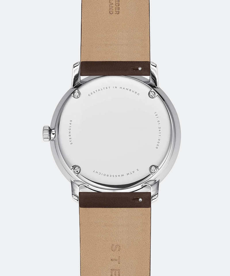 Naos 38mm Quartz - White on Premium Dark Brown Leather Strap